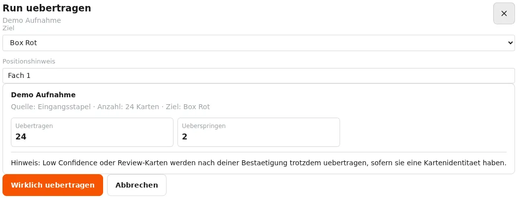 Kompletten Lauf übertragen