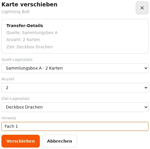 Zwei Exemplare verschieben