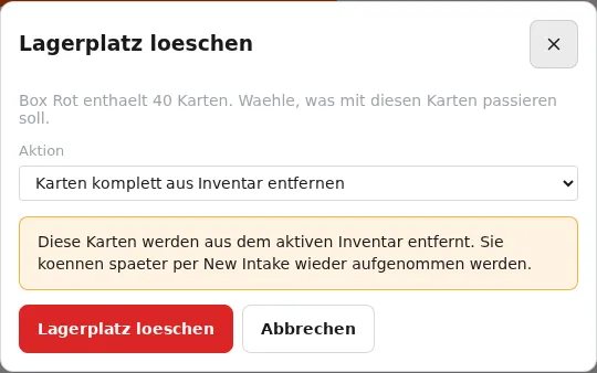Lagerplatz mit Inhalt löschen